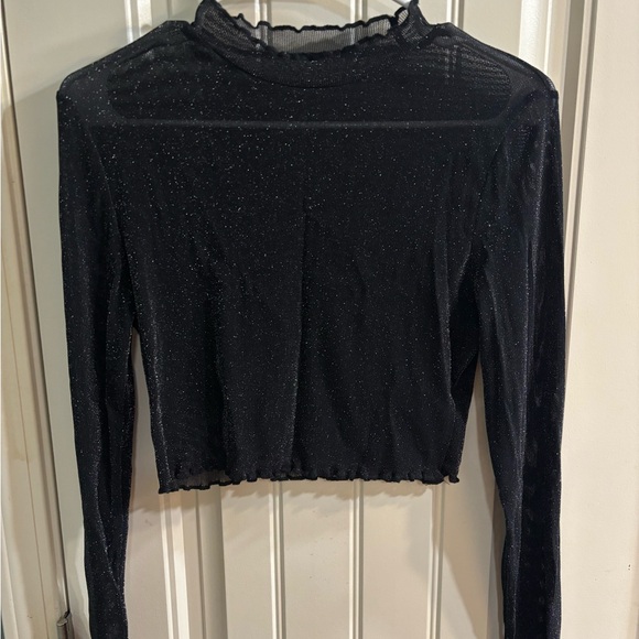Tops - Black Glitter sheer Long Sleeve Top